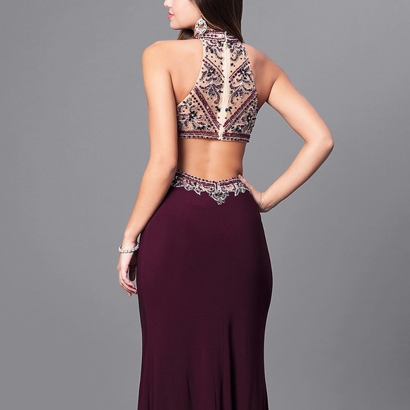 Long Deep Purple Formal Dress with Beaded Bodice - Picture 2 of 7
